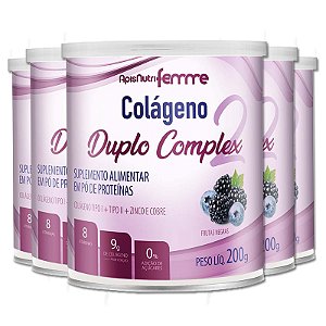 Kit 5 Colágeno Duplo Complex Tipo 2 + Tipo 1 Apisnutri 200g Frutas Negras