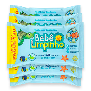 Kit 5 Toalhas Umedecidas Bebê Limpinho Cimed 140 Unidades