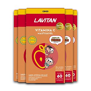 Kit 5 Vitamina C Lavitan 60 Comprimidos Mastigáveis Maçã