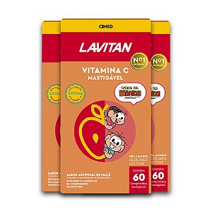 Kit 3 Vitamina C Lavitan 60 Comprimidos Mastigáveis Maçã
