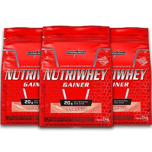 Kit 3 NutriWhey Gainer Whey Protein Integral Medica Morango 2,4kg