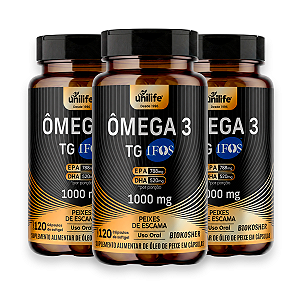 Kit 3 Ômega 3 Óleo de Peixe Unilife 1000mg 120 Cápsulas