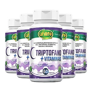Kit 5 L-Triptofano + vitaminas da Unilife - 60 cápsulas