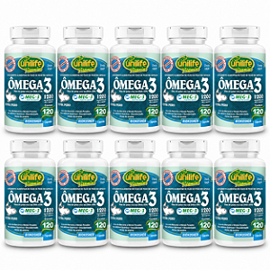 Kit 10 Ômega 3 Óleo de Peixe Unilife 120 Cápsulas 1200mg