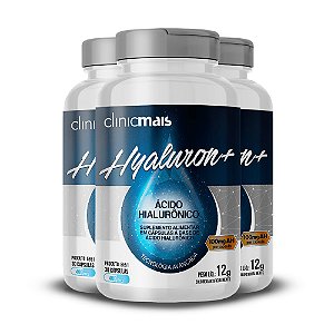 Kit 3 Hyaluron+ Ácido hialurônico 30 cápsulas ClinicMAIS