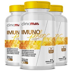 Kit 3 IMUNOpólen pólen apícola 450mg ClinicMais 60 cápsulas