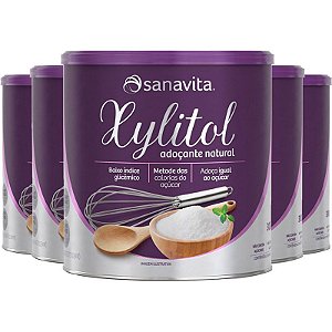 Kit 5 Xylitol Adoçante Natural 300g Sanavita Sem Lactose
