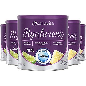 Kit 5 Hyaluronic Ácido Hialurônico Colágeno Skin da Sanavita abacaxi com limão 270g