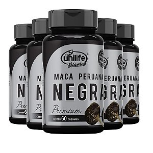 Kit 5 Maca Peruana Negra Premium Vegana Unilife 60 cápsulas