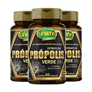 Kit 3 Própolis Verde + Vitamina C Zinco e Selênio Unilife 60 cápsulas