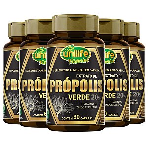 Kit 5 Própolis Verde + Vitamina C Zinco e Selênio Unilife 60 cápsulas