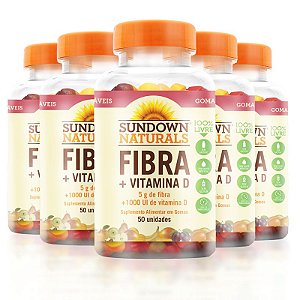 Kit 5 Fibra em Gomas + Vitamina D 1000ui Sundown Naturals 50 gomas