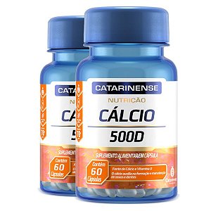 Kit 2 Cálcio 500d Cálcio + Vitamina D Catarinense 60 cápsulas