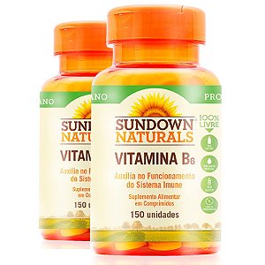 Kit 2 Vitamina B6 50mg Piridoxina Sundown 150 comprimidos