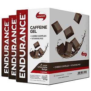 Kit 3 Endurance Caffeine Gel Vitafor Caixa 12 sachês Chocolate Belga