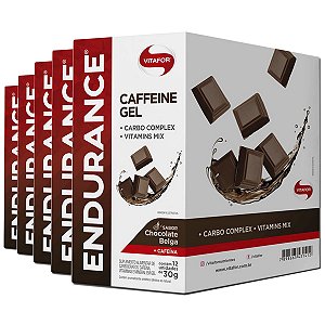 Kit 5 Endurance Caffeine Gel Vitafor Caixa 12 sachês Chocolate Belga