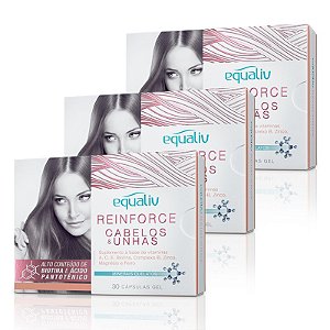 Kit 3 Reinforce Cabelos e Unhas Equaliv 30 cápsulas gel