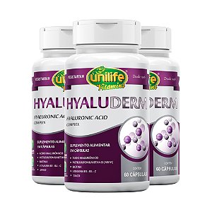 Kit 3 Hyaluderm Care Ácido Hialurônico + Vitaminas Unilife 60 cápsulas