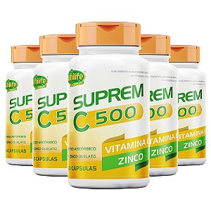 Kit 5 Suprem C 500 Vitamina C 500mg + Zinco 7mg Unilife 60 cápsulas