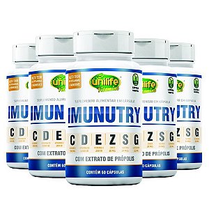 Kit 5 Imunutry Zinco, Selênio, Glutamina, Própolis e Vitaminas C, D e E Unilife 60 cápsulas