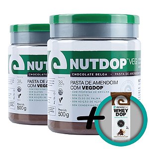 Kit 2 Nutdop Pasta de Amendoim Vegana Chocolate Belga Elemento Puro 500g + Bônus