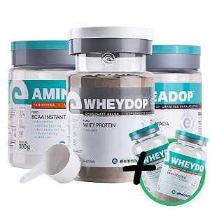 Kit Wheydop ISO Whey Protein 900g + Aminodop Bcaa Tangerina 300g + Creadop Creapuro Elemento Puro 300g + Bônus