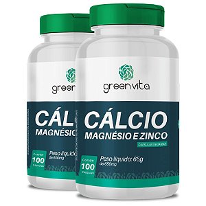 Kit 2 Cálcio Magnésio e Zinco Greenvita 100 cápsulas Veganas