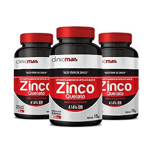 Kit 3 Zinco Quelato 500mg Clinic Mais 30 cápsulas