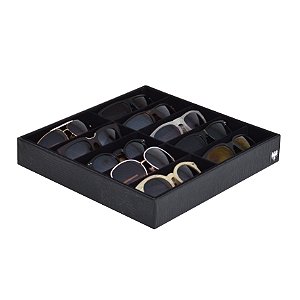 Porta Óculos Em Couro Bandeja de 10 Nichos | Preto Preto