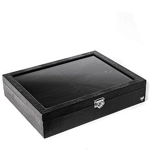 Caixa Porta Caneta 48 Divisórias Couro Croco | Preto com Preto