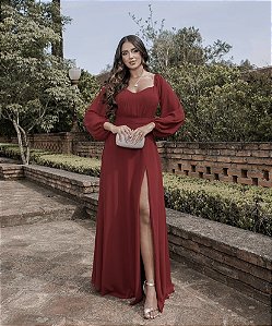 Vestido Marsala Manga Longa Villa Noiva Vestidos para