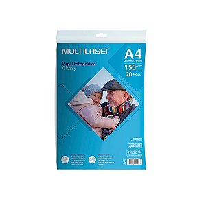 Papel Fotográfico Glossy A4 150g PE038 Multilaser 20 Folhas