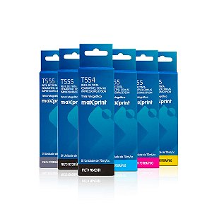 Kit de Tinta Epson 554 | T554120 | 555 | T555120 Preta Pigmentada 70ml + Preta + Coloridas Fotográficas 70ml Maxprint