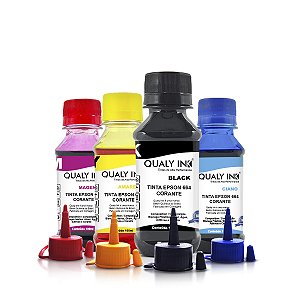Kit de Tinta Epson 664 | T664120 Preta + Coloridas Corantes Qualy Ink 100ml