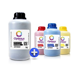 Kit de Refil de Pó de Toner HP CF400A | 201A Preto 500g + Coloridos 250g