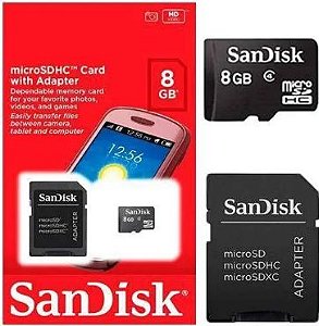 Cartão de memória Micro SDHC de 8GB Classe 4 (com adaptador para SD)