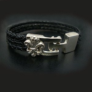Pulseira Flor de Lis - Couro