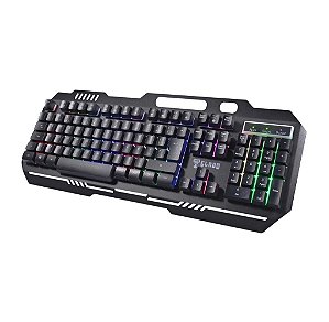 Teclado Gamer CL-TM8153 CLANM USB Led Rainbow Preto Membrana 12 Telas Multimídia 1,5m