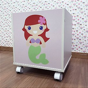 Baú organizador de brinquedos tema Princesa Ariel