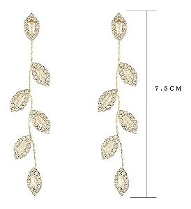 Brinco Noiva Pedra Zirconia Dourado Festa Debutante Folhas