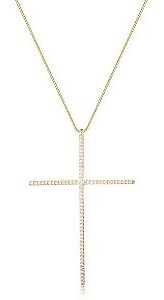Colar Cruz Crucifixo Grande Pedra Zirconia Dourado Ou Prata