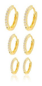 Brinco Argola Pedra Zircônia F. Ouro Garantia 6 8 10 12 Mm