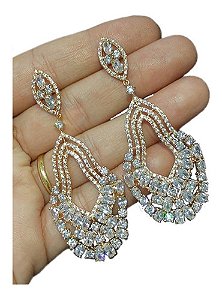 Brinco Noiva Zirconia Dourado Pendurado Festa Debutante Luxo