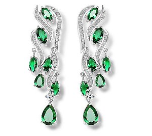 Brinco Noiva Zirconia Verde Prata Festa Madrinha Formatura