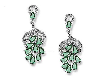 Brinco Noiva Zirconia Prata Verde Festa Formatura Madrinha