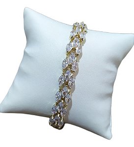 Pulseira Bracelete Dourada Pedra Zircônia Noiva Debutante