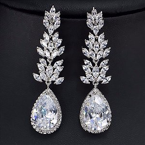Brinco Noiva Zirconia Prata Pendurado Festa Debutante Luxo