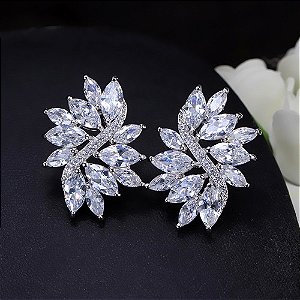 Brinco De Pressão Com Zirconia Noiva Casamento Prata Fixo