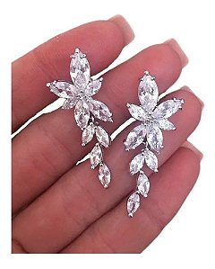 Brinco Noiva Pedra Zirconia Prata Festa Debutante Delicado