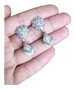 Brinco Pérola E Zirconia Noiva Pequeno Delicado Prata Gota